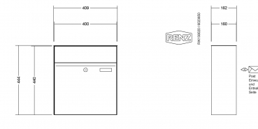 RENZ Briefkastenanlage Aufputz, Renz Plan, Kastenformat 400x440x160mm, 1-teilig, Renz Nummer 60-0-60027