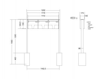 RENZ Briefkastenanlage freistehend, Basic B, Kastenformat 370x330x145mm, 3-teilig, zum Einbetonieren, Renz Nummer 10-0-10002