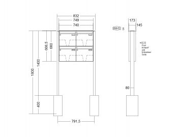 RENZ Briefkastenanlage freistehend, Basic B, Kastenformat 370x330x145mm, 4-teilig, zum Einbetonieren, Renz Nummer 10-0-10003