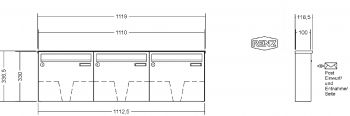 RENZ Briefkastenanlage Aufputz Classic Basic B Kastenformat 370x330x100mm, 3-teilig, Renz Nummer 10-0-25006