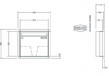 RENZ Briefkastenanlage Unterputz, RS3000, Kastenformat 370x330x100mm, 1-teilig, Renz Nummer 10-0-25007