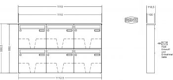 RENZ Briefkastenanlage Aufputz Classic Basic B Kastenformat 370x330x100mm, 6-teilig, Renz Nummer 10-0-25010