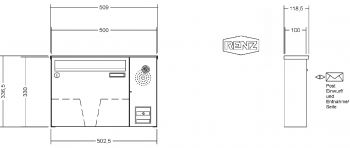 RENZ Briefkastenanlage Aufputz Classic Basic B Kastenformat 370x330x100mm, mit Klingel - & Lichttaster und Vorbereitung Gegensprechanlage, 1-teilig, Renz Nummer 10-0-25026