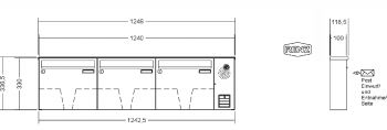 RENZ Briefkastenanlage Aufputz Classic Basic B Kastenformat 370x330x100mm, mit Klingel - & Lichttaster und Vorbereitung Gegensprechanlage, 3-teilig, Renz Nummer 10-0-25029