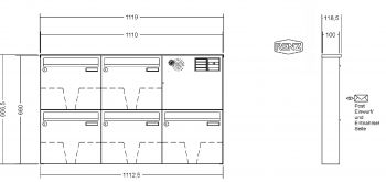 RENZ Briefkastenanlage Aufputz Classic Basic B Kastenformat 370x330x100mm, mit Klingel - & Lichttaster und Vorbereitung Gegensprechanlage, 5-teilig, Renz Nummer 10-0-25032