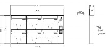 RENZ Briefkastenanlage Aufputz Classic Basic B Kastenformat 370x330x100mm, mit Klingel - & Lichttaster und Vorbereitung Gegensprechanlage, 6-teilig, Renz Nummer 10-0-25034