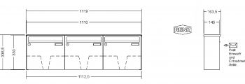 RENZ Briefkastenanlage Aufputz Classic Basic B Kastenformat 370x330x145mm, 3-teilig, Renz Nummer 10-0-35002