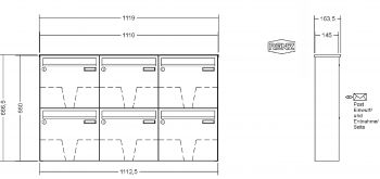 RENZ Briefkastenanlage Aufputz Classic Basic B Kastenformat 370x330x145mm, 6-teilig, Renz Nummer 10-0-35005