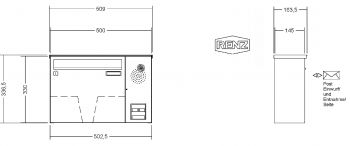 RENZ Briefkastenanlage Aufputz Classic Basic B Kastenformat 370x330x145mm, mit Klingel - & Lichttaster und Vorbereitung Gegensprechanlage, 1-teilig, Renz Nummer 10-0-35012