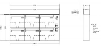 RENZ Briefkastenanlage Aufputz Classic Basic B Kastenformat 370x330x145mm, mit Klingel - & Lichttaster und Vorbereitung Gegensprechanlage, 6-teilig, Renz Nummer 10-0-35017