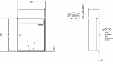 RENZ Briefkastenanlage Unterputz, Schattenfugenrahmen, Kastenformat 370x440x145mm, 1-teilig, Renz Nummer 10-0-35036