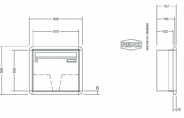 RENZ Briefkastenanlage Unterputz, RS3000, Kastenformat 370x330x145mm, 1-teilig, Renz Nummer 10-0-34112