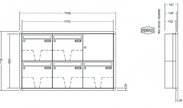 RENZ Briefkastenanlage Unterputz, RS3000, Kastenformat 370x330x145mm, 5-teilig, Renz Nummer 10-0-34116