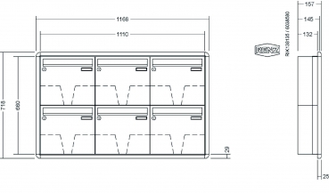 RENZ Briefkastenanlage Unterputz, RS3000, Kastenformat 370x330x145mm, 6-teilig, Renz Nummer 10-0-34117