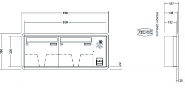RENZ Briefkastenanlage Unterputz, RS3000, Kastenformat 370x330x145mm, mit Klingel - & Lichttaster und Vorbereitung Gegensprechanlage, 2-teilig, Renz Nummer 10-0-35146