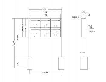 RENZ Briefkastenanlage freistehend, Basic B, Edelstahl V4A, Kastenformat 370x330x145mm, 6-teilig, zum Einbetonieren, Renz Nummer 10-0-10017