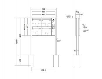 RENZ Briefkastenanlage freistehend, Basic B, Edelstahl V4A, Kastenformat 370x330x145mm, mit Klingel - & Lichttaster und Vorbereitung Gegensprechanlage, 4-teilig, zum Einbetonieren, Renz Nummer 10-0-10021