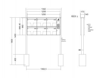 RENZ Briefkastenanlage freistehend, Basic B, Edelstahl V4A, Kastenformat 370x330x145mm, mit Klingel - & Lichttaster und Vorbereitung Gegensprechanlage, 6-teilig, zum Einbetonieren, Renz Nummer 10-0-10023