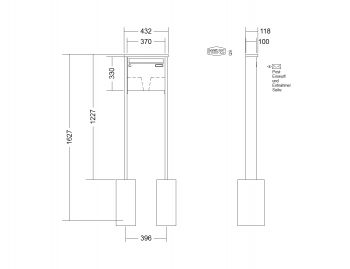 RENZ Briefkastenanlage freistehend, Tetro, Kastenformat 370x330x100mm, 1-teilig, zum Einbetonieren, Renz Nummer 10-0-10170