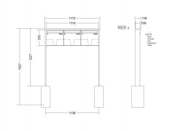 RENZ Briefkastenanlage freistehend, Tetro, Kastenformat 370x330x100mm, 3-teilig, zum Einbetonieren, Renz Nummer 10-0-10172