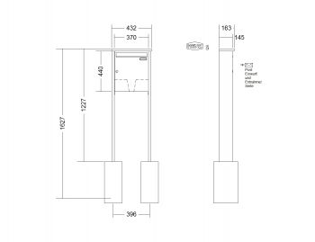 RENZ Briefkastenanlage freistehend, Tetro, Kastenformat 370x440x145mm, 1-teilig, zum Einbetonieren, Renz Nummer 10-0-10182