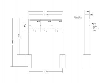 RENZ Briefkastenanlage freistehend, Tetro, Kastenformat 370x440x145mm, 3-teilig, zum Einbetonieren, Renz Nummer 10-0-10184