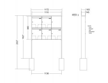 RENZ Briefkastenanlage freistehend, Tetro, Kastenformat 370x440x145mm, 5-teilig, zum Einbetonieren, Renz Nummer 10-0-10186