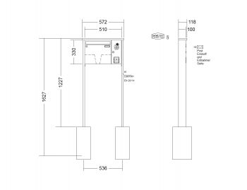 RENZ Briefkastenanlage freistehend, Tetro, Kastenformat 370x330x100mm, mit Klingel - & Lichttaster und Vorbereitung Gegensprechanlage, 1-teilig, zum Einbetonieren, Renz Nummer 10-0-10189