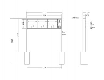 RENZ Briefkastenanlage freistehend, Tetro, Kastenformat 370x330x100mm, mit Klingel - & Lichttaster und Vorbereitung Gegensprechanlage, 3-teilig, zum Einbetonieren, Renz Nummer 10-0-10191