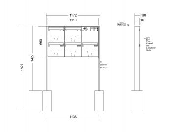 RENZ Briefkastenanlage freistehend, Tetro, Kastenformat 370x330x100mm, mit Klingel - & Lichttaster und Vorbereitung Gegensprechanlage, 5-teilig, zum Einbetonieren, Renz Nummer 10-0-10193