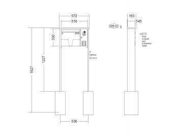 RENZ Briefkastenanlage freistehend, Tetro, Kastenformat 370x330x145mm, mit Klingel - & Lichttaster und Vorbereitung Gegensprechanlage, 1-teilig, zum Einbetonieren, Renz Nummer 10-0-10196