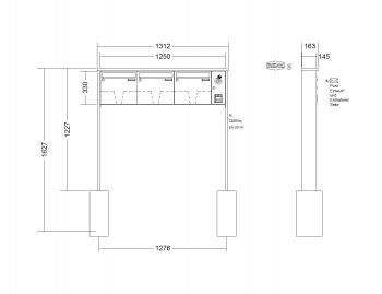 RENZ Briefkastenanlage freistehend, Tetro, Kastenformat 370x330x145mm, mit Klingel - & Lichttaster und Vorbereitung Gegensprechanlage, 3-teilig, zum Einbetonieren, Renz Nummer 10-0-10198