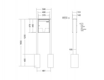 RENZ Briefkastenanlage freistehend, Quadra, Kastenformat 370x440x145mm, 1-teilig, zum Einbetonieren, Renz Nummer 10-0-10315