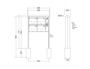 RENZ Briefkastenanlage freistehend, PRISMA, Kastenformat 370x330x145mm, mit Klingel - & Lichttaster und Vorbereitung Gegensprechanlage 4-teilig, zum Einbetonieren, Renz Nummer 10-0-10351