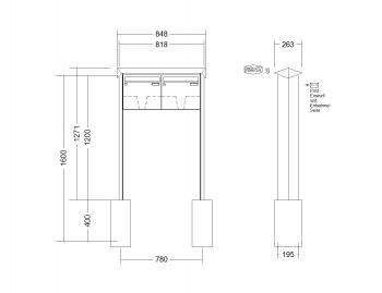 RENZ Briefkastenanlage freistehend, PRISMA, Edelstahl V4A, Kastenformat 370x330x145mm, 2-teilig, zum Einbetonieren, Renz Nummer 10-0-10362