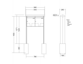 RENZ Briefkastenanlage freistehend, PRISMA, Edelstahl V4A, Kastenformat 370x440x145mm, 2-teilig, zum Einbetonieren, Renz Nummer 10-0-10368