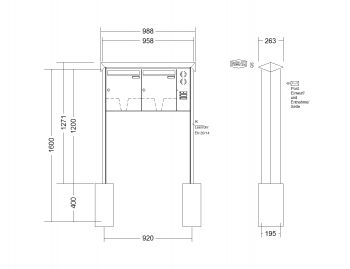 RENZ Briefkastenanlage freistehend, PRISMA, Edelstahl V4A, Kastenformat 370x440x145mm, mit Klingel - & Lichttaster und Vorbereitung Gegensprechanlage 2-teilig, zum Einbetonieren, Renz Nummer 10-0-10382