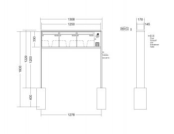 RENZ Briefkastenanlage freistehend, RS2000, Kastenformat 370x330x145mm, mit Klingel - & Lichttaster und Vorbereitung Gegensprechanlage, 3-teilig, zum Einbetonieren, Renz Nummer 10-0-10402