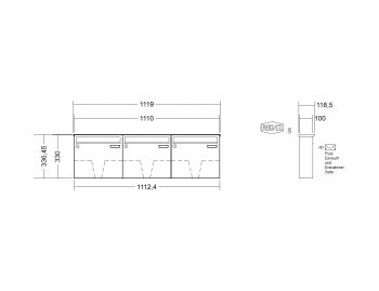 RENZ Briefkastenanlage, Aufputz, Classic Basic B, Edelstahl V4A, Kastenformat 370x330x100mm, 3-teilig, Renz Nummer 10-0-25016