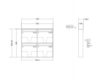 RENZ Briefkastenanlage, Aufputz, Classic Basic B, Edelstahl V4A, Kastenformat 370x330x100mm, 4-teilig, Renz Nummer 10-0-25018