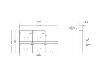 RENZ Briefkastenanlage, Aufputz, Classic Basic B, Edelstahl V4A, Kastenformat 370x330x100mm, 5-teilig, Renz Nummer 10-0-25022
