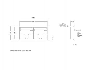 RENZ Briefkastenanlage Unterputz, Eckrahmen, Kastenformat 370x330x100mm, 2-teilig, Renz Nummer 10-0-25025