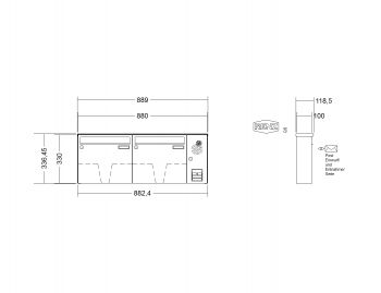 RENZ Briefkastenanlage, Aufputz, Classic Basic B, Edelstahl V4A, Kastenformat 370x330x100mm, mit Klingel - & Lichttaster und Vorbereitung Gegensprechanlage, 2-teilig, Renz Nummer 10-0-25038