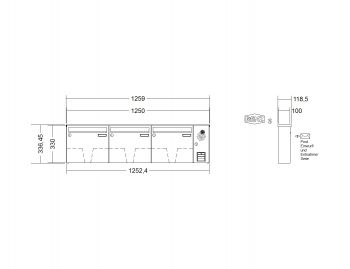 RENZ Briefkastenanlage, Aufputz, Classic Basic B, Edelstahl V4A, Kastenformat 370x330x100mm, mit Klingel - & Lichttaster und Vorbereitung Gegensprechanlage, 3-teilig, Renz Nummer 10-0-25077