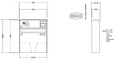 RENZ Briefkastenanlage Aufputz Classic Basic B Kastenformat 370x330x100mm, mit Klingel - & Lichttaster und Vorbereitung Gegensprechanlage, 1-teilig, Renz Nummer 10-0-25082