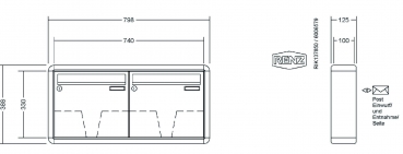 RENZ Briefkastenanlage Aufputz RS2000 Kastenformat 370x330x100mm, 2-teilig, Renz Nummer 10-0-25127