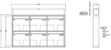 RENZ Briefkastenanlage Aufputz RS2000 Kastenformat 370x330x100mm, 6-teilig, Renz Nummer 10-0-25129