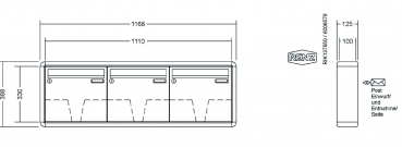 RENZ Briefkastenanlage Aufputz RS2000 Kastenformat 370x330x100mm, 3-teilig, Renz Nummer 10-0-25157