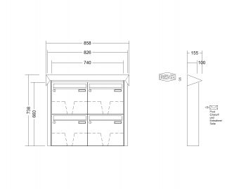 RENZ Briefkastenanlage Aufputz Prisma Kastenformat 370x330x100mm, 4-teilig, Renz Nummer 10-0-25206