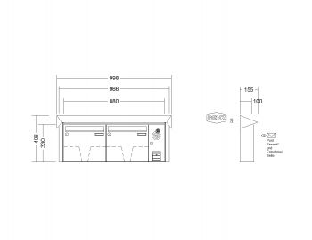 RENZ Briefkastenanlage Aufputz Prisma Kastenformat 370x330x100mm, mit Klingel - & Lichttaster und Vorbereitung Gegensprechanlage, 2-teilig, Renz Nummer 10-0-25216